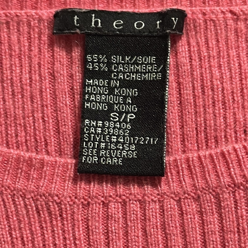 THEORY Pink Sweater Silk Cashmere Size S Soft Party Casual Work Luxury Textured - Picture 5 of 6